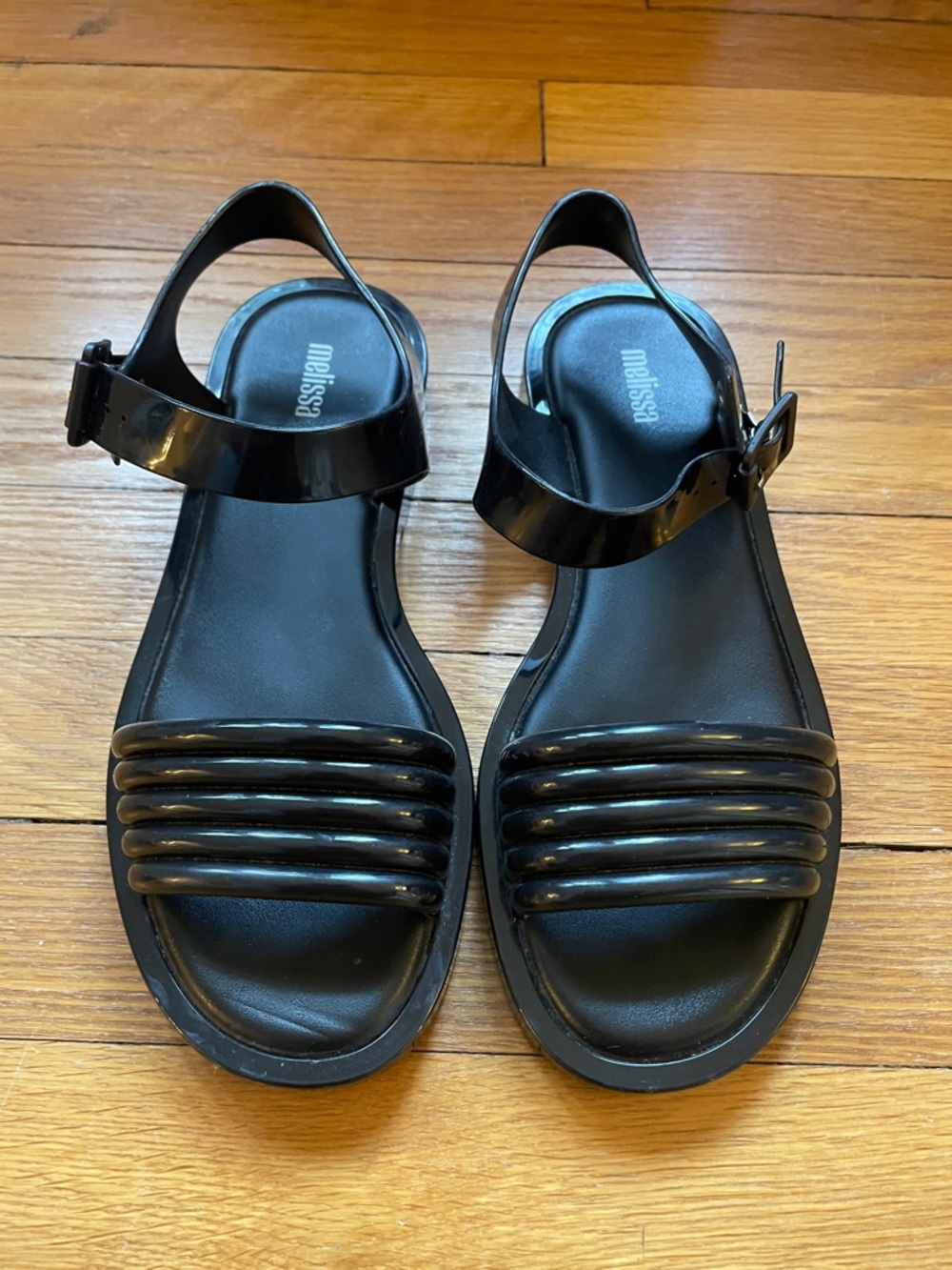 Melissa Black Jelly Strap Sandals with Ankle Buckle
